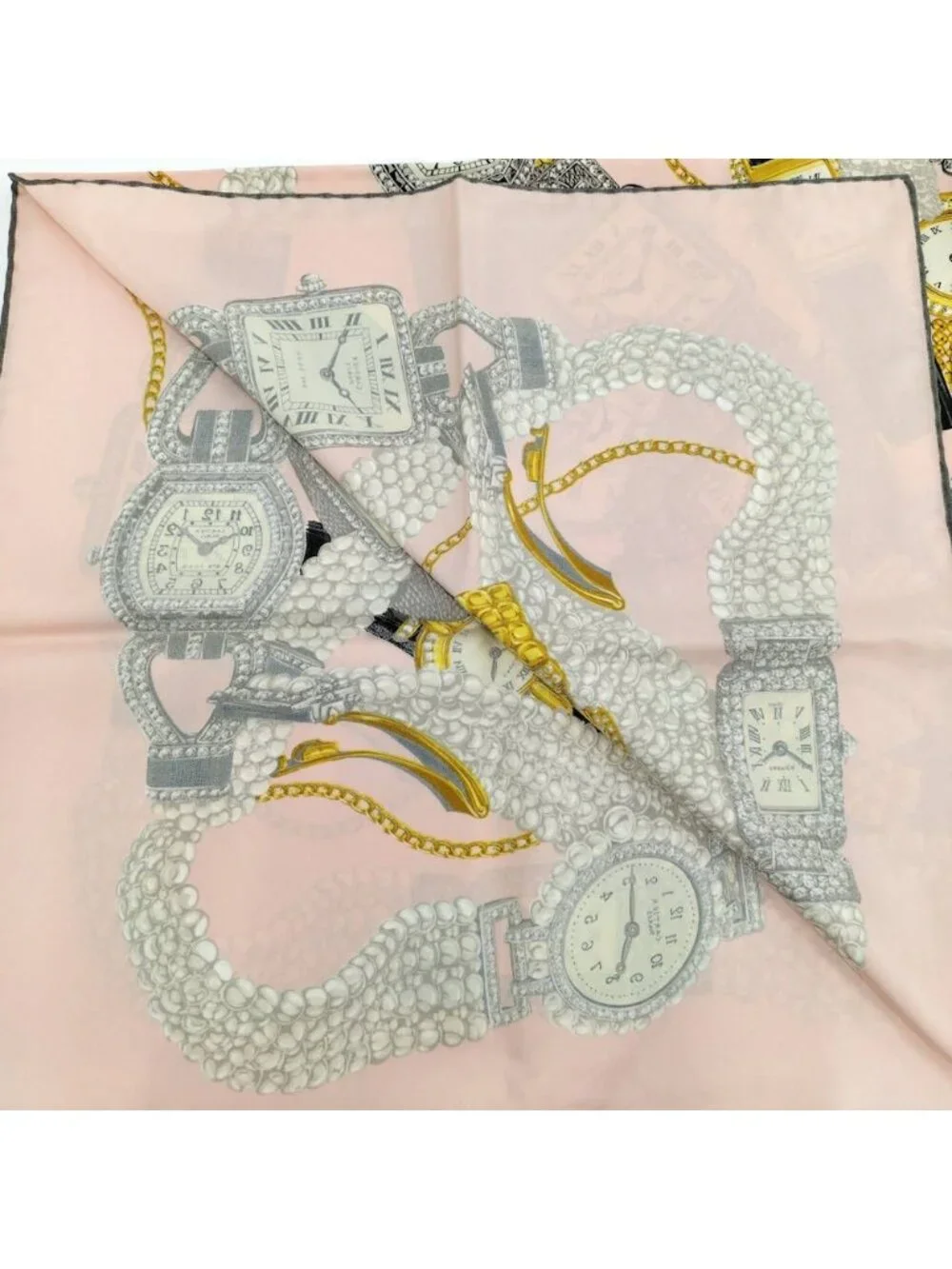 Cartier Large Scarf Silk 100% Clock Motif Pink